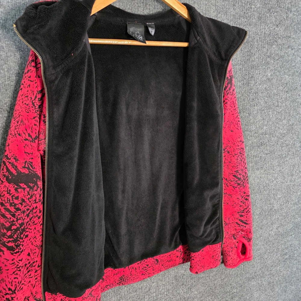 Vintage Volcom Women Red Black Animal Print Zip Up Hoodie Fleece Jacket Ski Snow - Picture 9 of 15